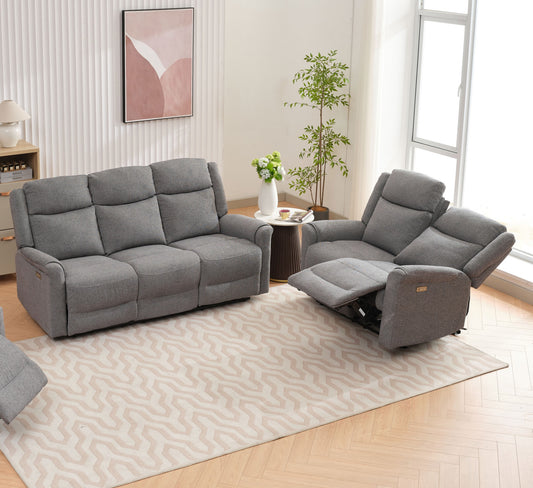 Lexus Fabric Electric Reclining 3+2 Sofa Suite - Grey