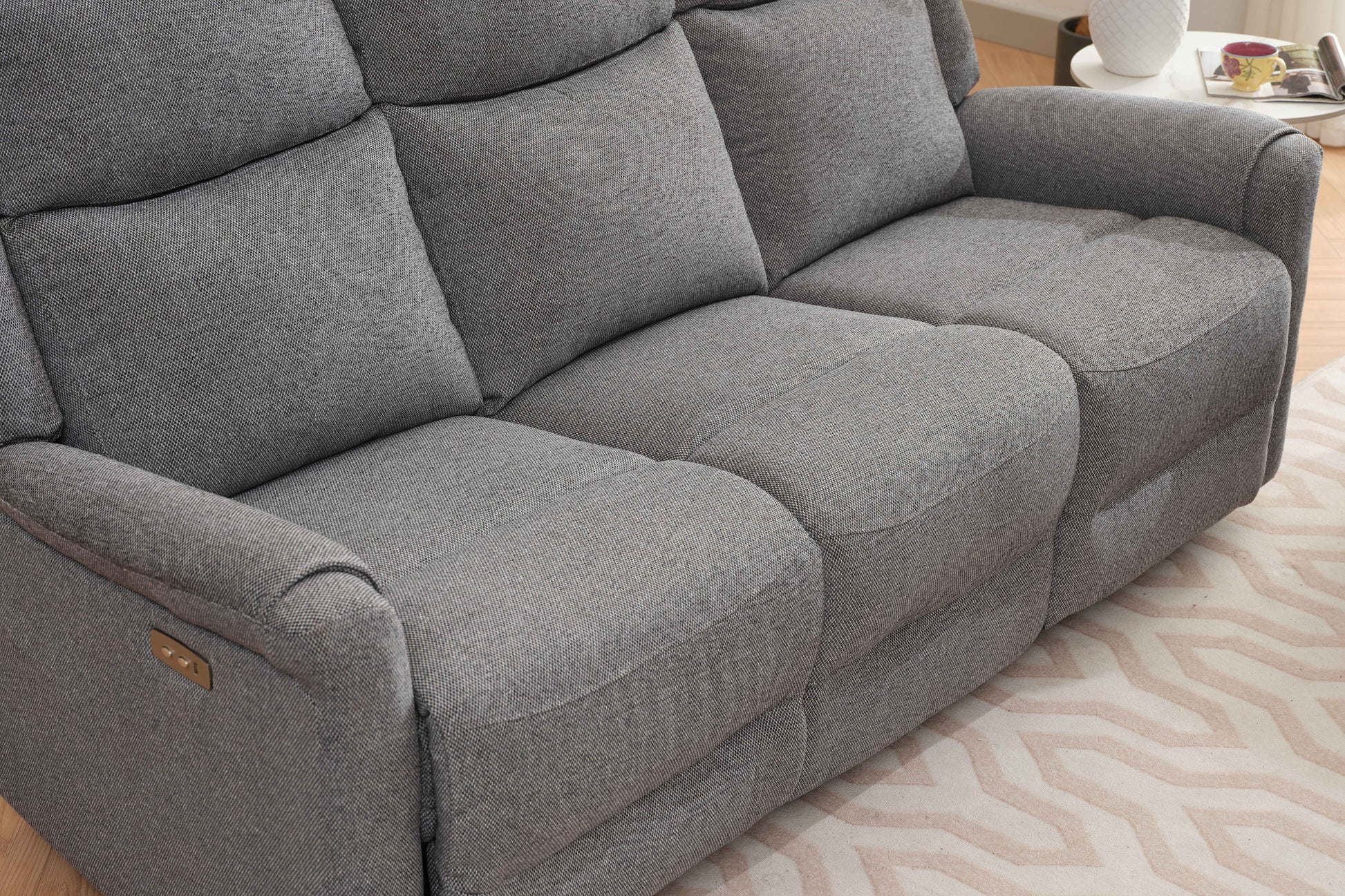 Lexus 3 Seater Electric Reclining Fabric Sofa - Grey 