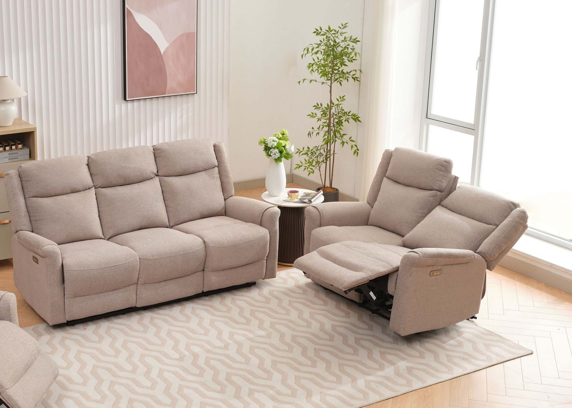 Lexus Fabric Electric Reclining 3+2 Sofa Suite - Taupe