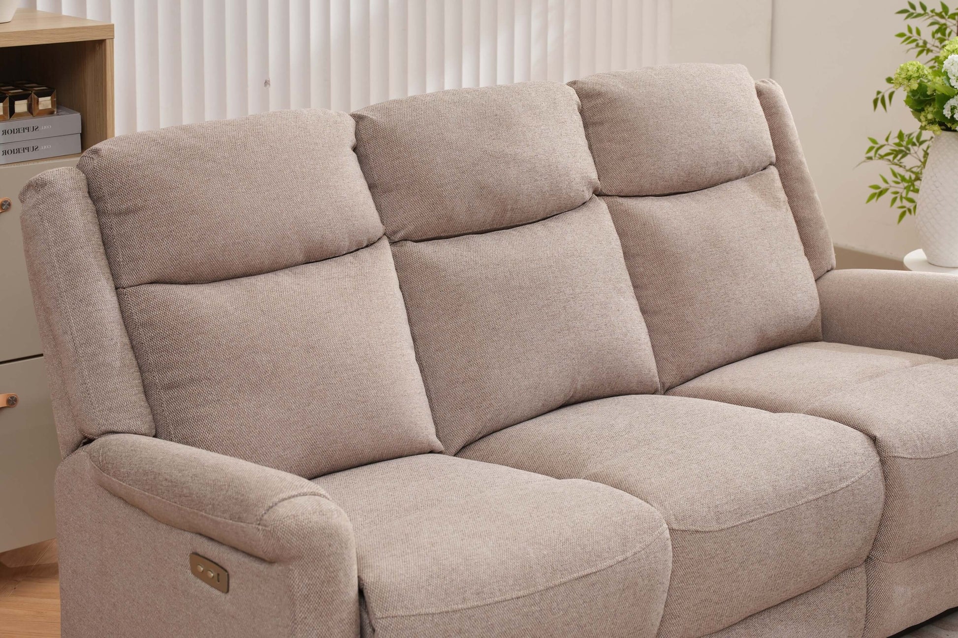 Lexus 3 Seater Electric Reclining Fabric Sofa - Taupe