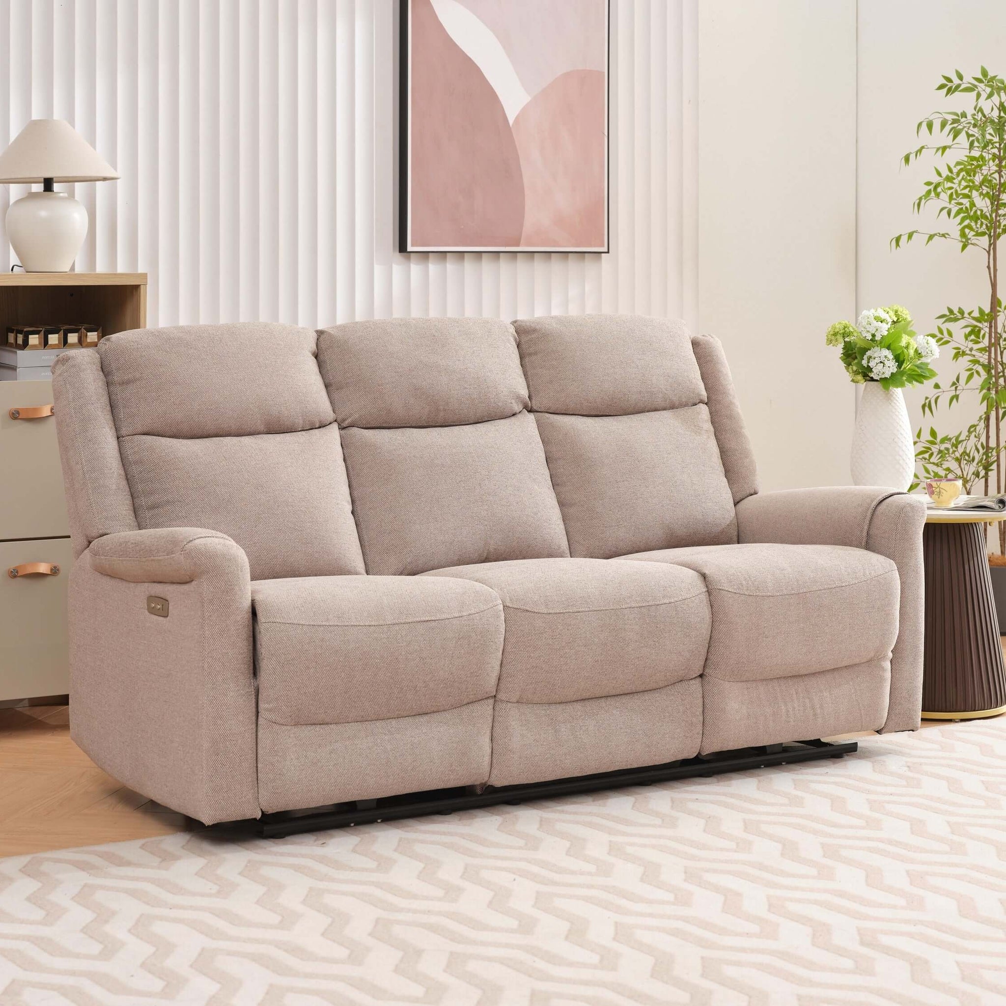 Lexus 3 Seater Electric Reclining Fabric Sofa - Taupe