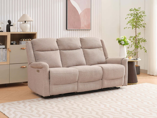 Lexus 3 Seater Electric Reclining Fabric Sofa - Taupe