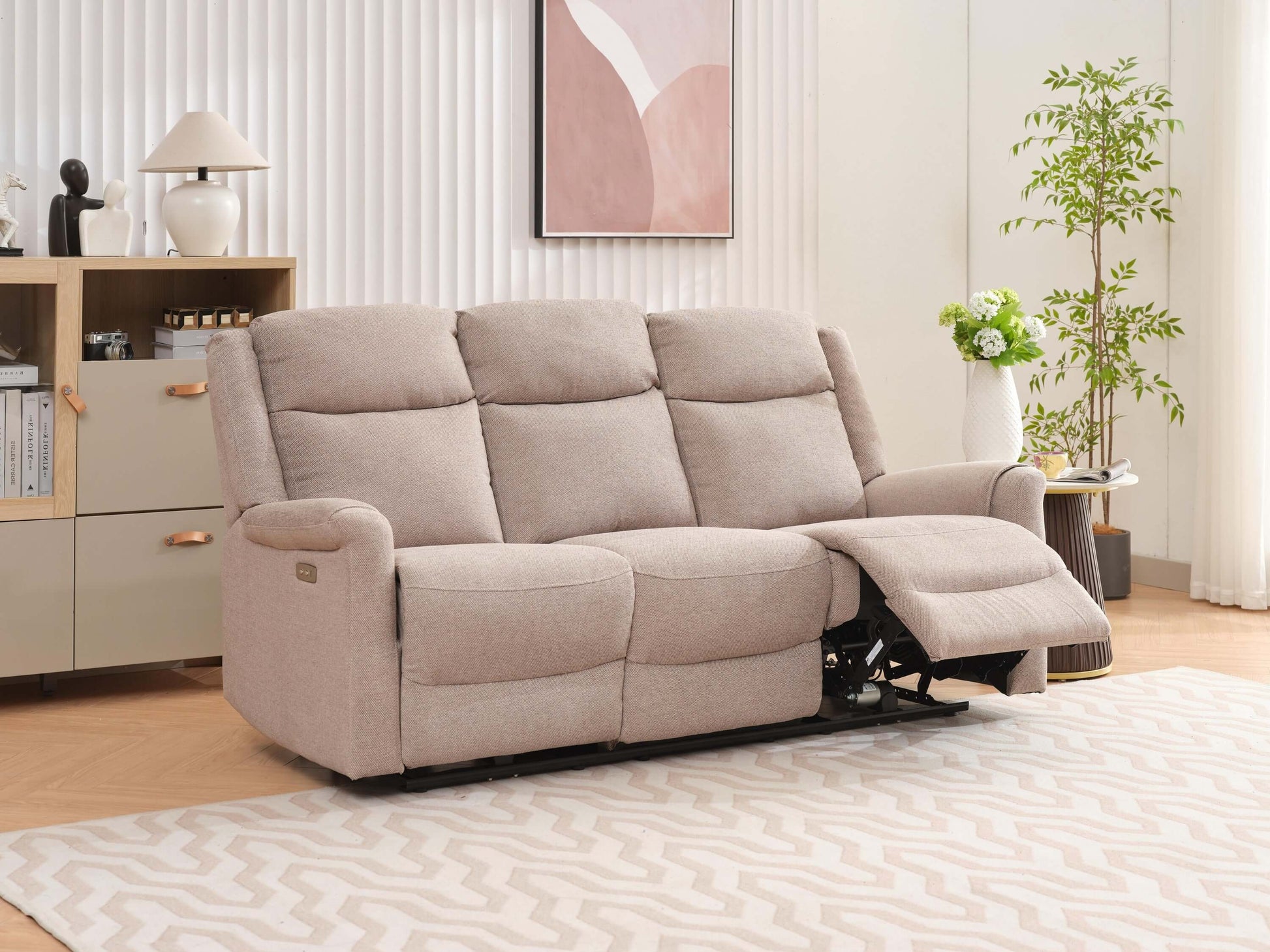 Lexus 3 Seater Electric Reclining Fabric Sofa - Taupe