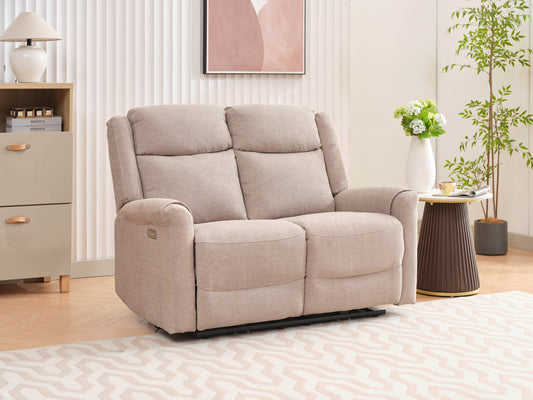 Lexus 2 Seater Electric Reclining Fabric Sofa - Taupe