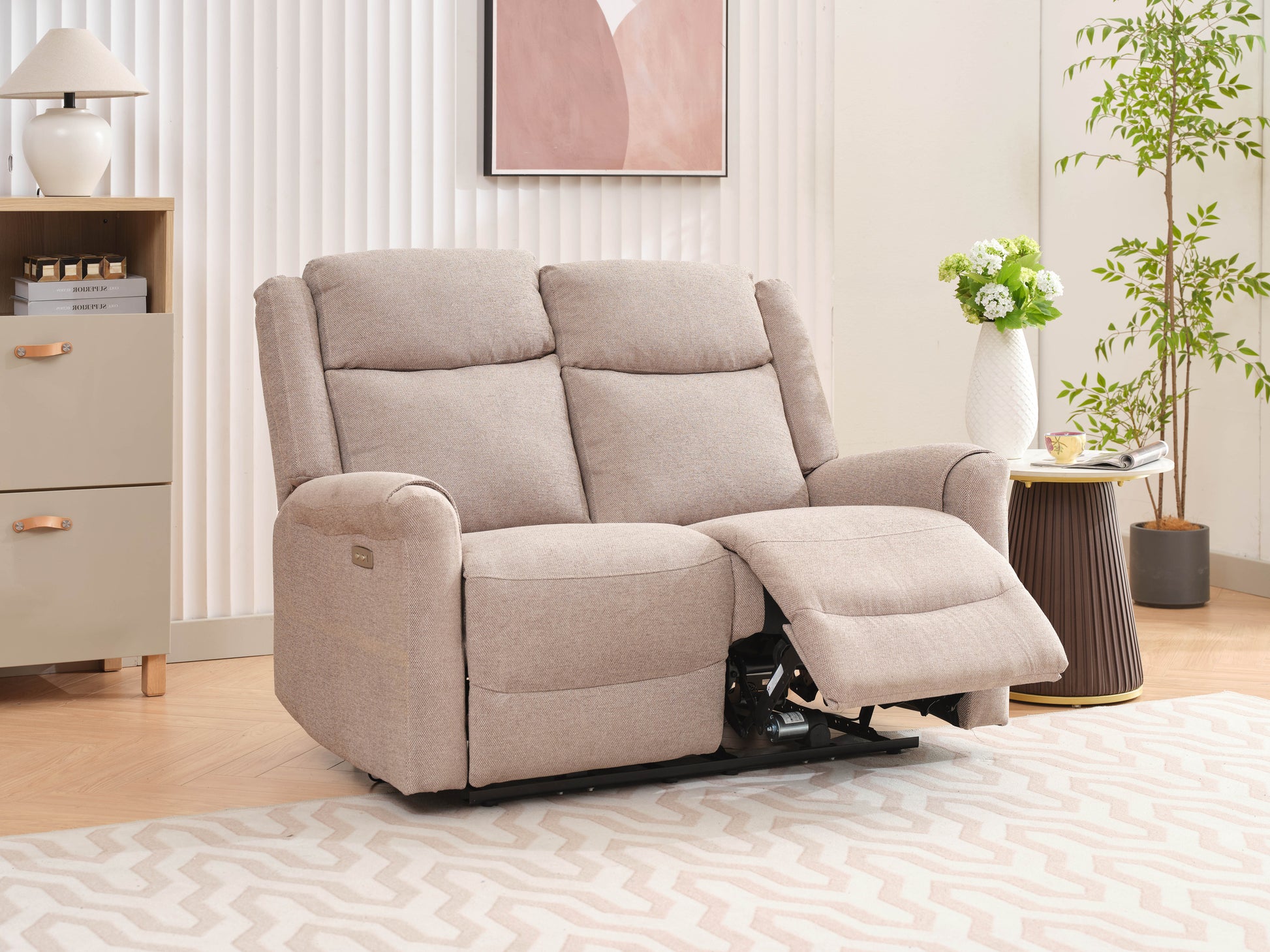 Lexus 2 Seater Electric Reclining Fabric Sofa - Taupe