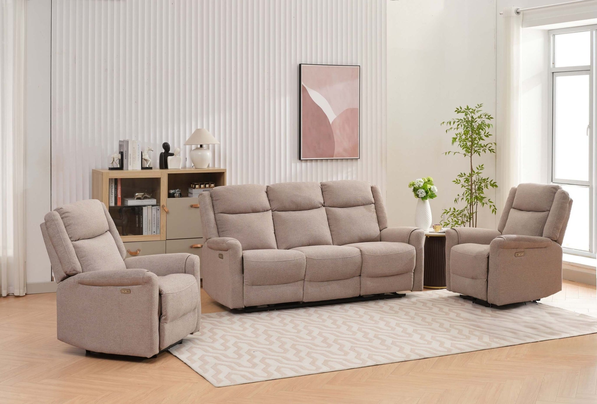 Lexus Fabric Electric Reclining 3+1+1 Sofa Suite - Taupe