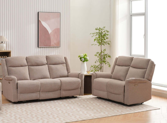 Lexus Fabric Electric Reclining 3+2 Sofa Suite - Taupe