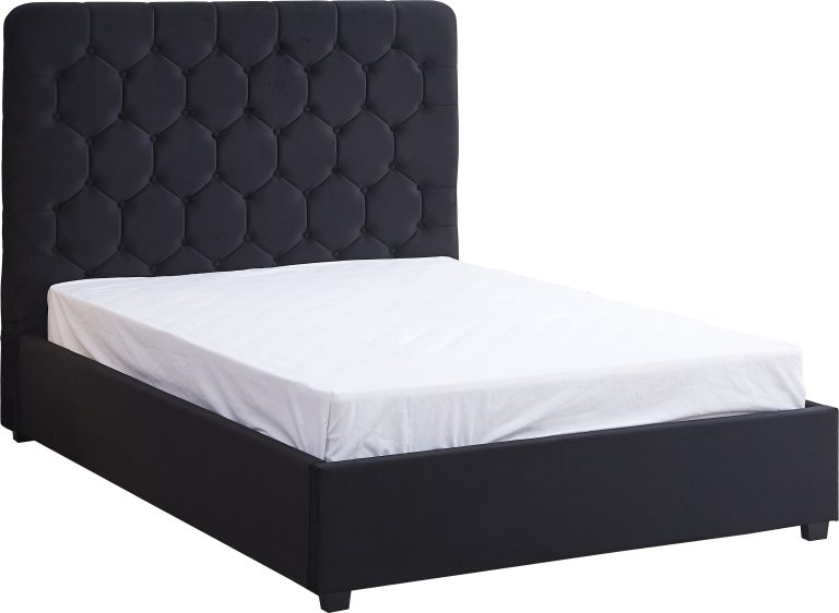 Madison Ottoman 4'6" Double Bed - Black Velvet Fabric