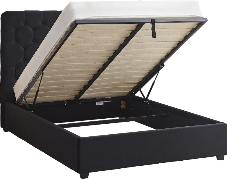 Madison Ottoman 4'6" Double Bed - Black Velvet Fabric