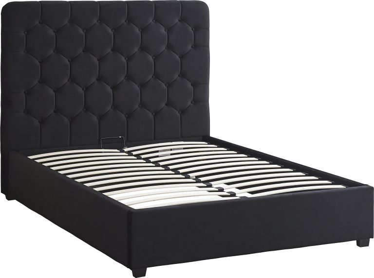 Madison Ottoman 4'6" Double Bed - Black Velvet Fabric