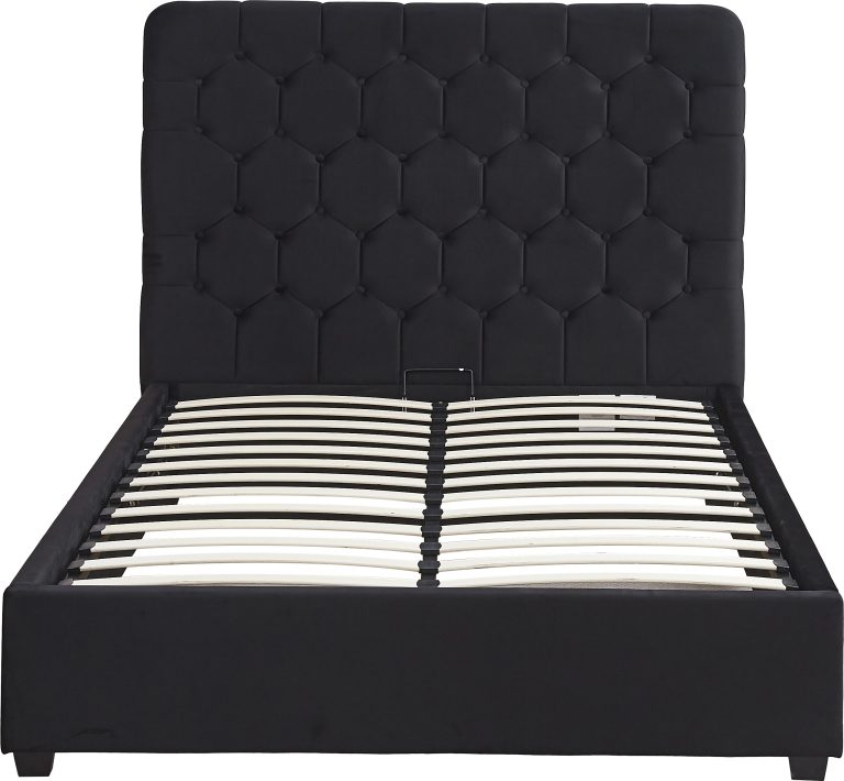 Madison Ottoman 4'6" Double Bed - Black Velvet Fabric