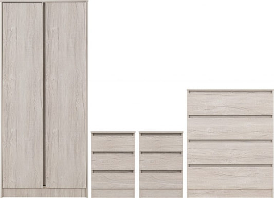 Malvern 2 Door Wardrobe Bedroom Set - Urban Snow