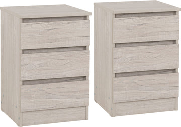Malvern 3 Drawer Bedside (PAIR) - Urban Snow