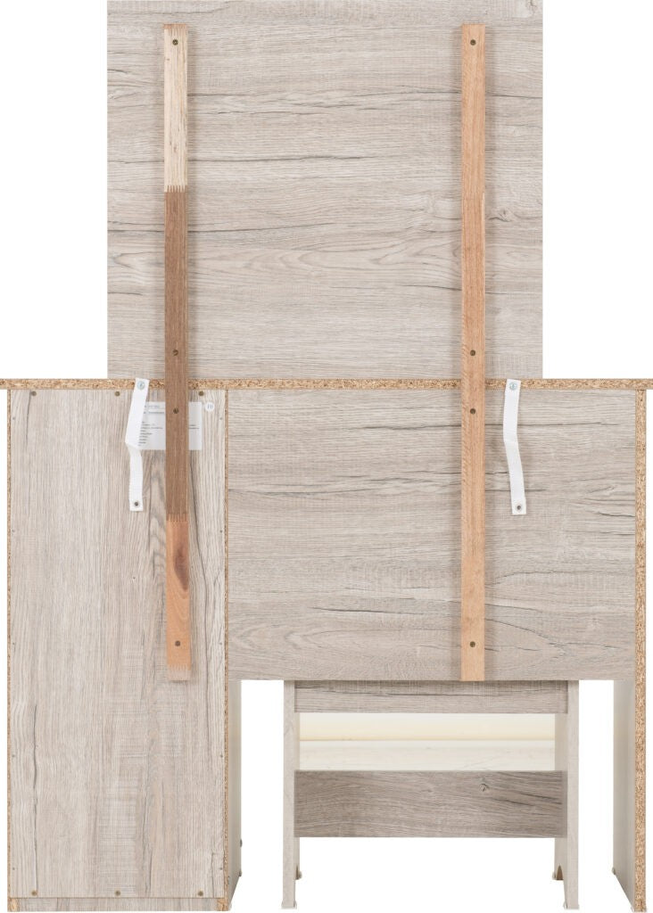 Wooden dressing table on a light gray background