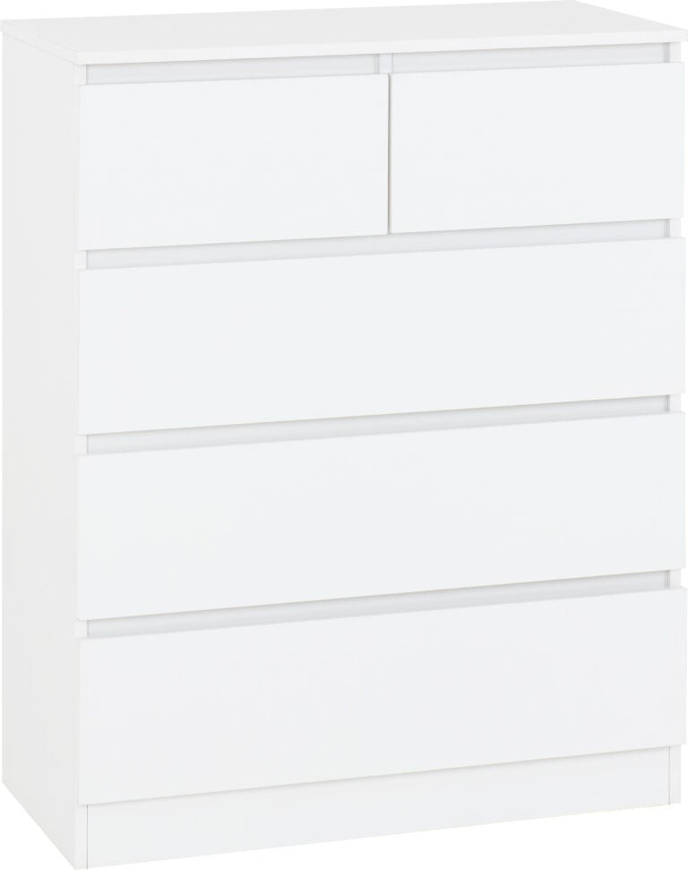 White dresser with multiple drawers on a white background