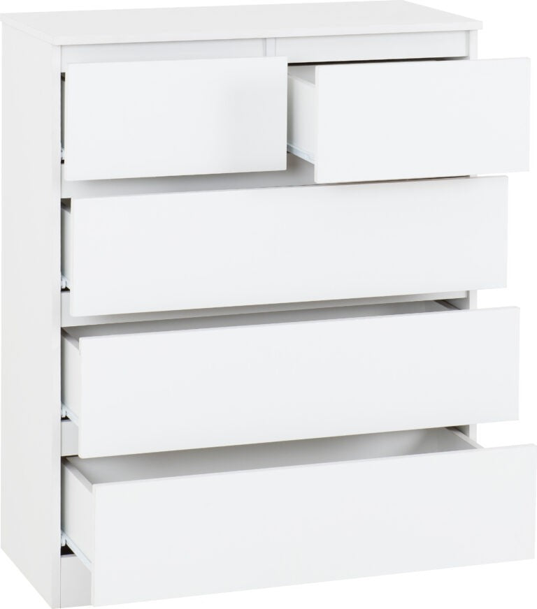 White dresser with multiple drawers on a white background