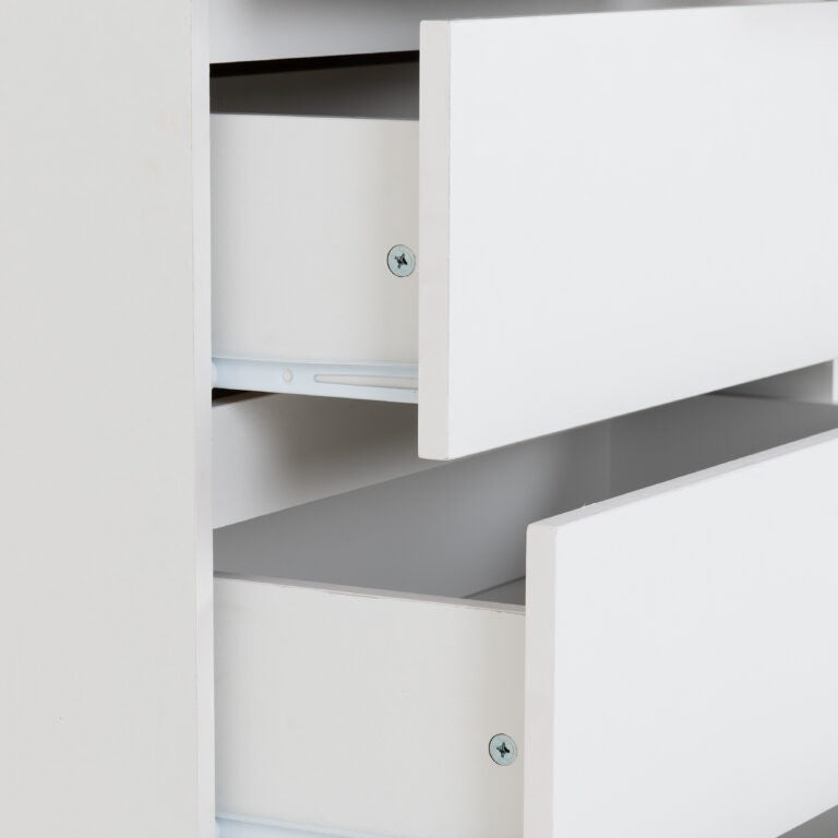 Close-up of a white Malvern chest of drawers 