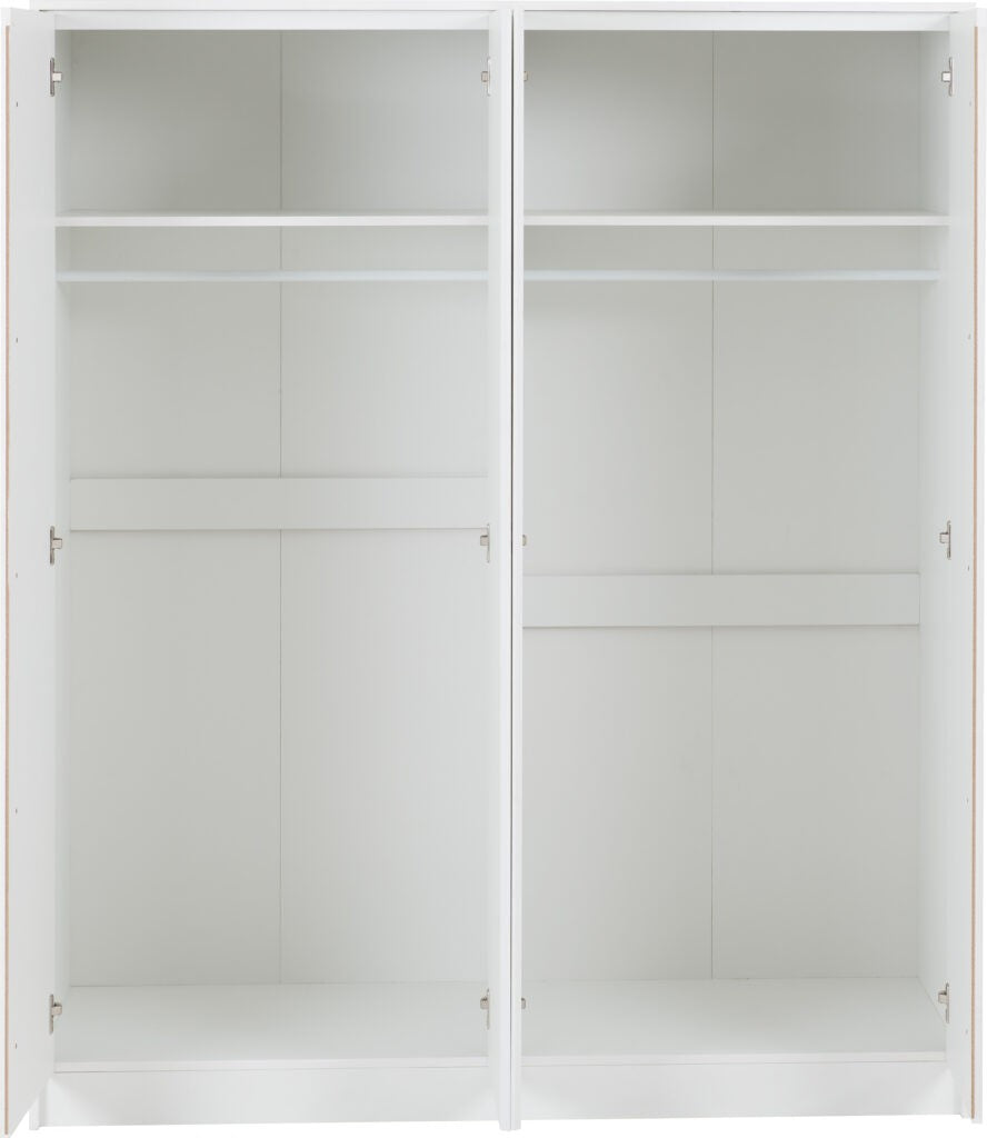 Malvern white wardrobe with shelves on a white background
