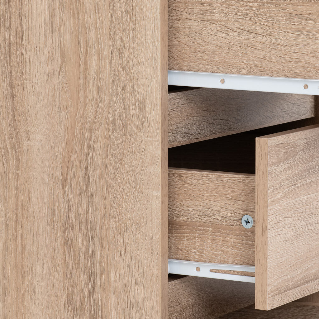 Malvern 5 Drawer Narrow Chest – Sonoma Oak Effect with open door revealing internal structure