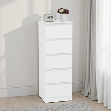 Malvern 5 Drawer Narrow Chest – White