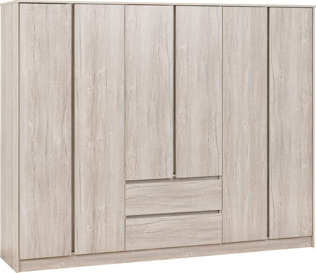 Malvern 6 Door 2 Drawer Wardrobe - Urban Snow
