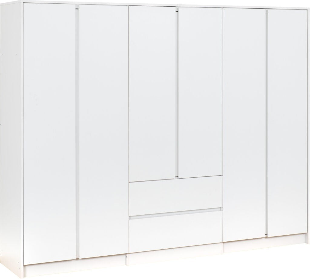 Malvern 6 Door 2 Drawer Wardrobe - White on a white background