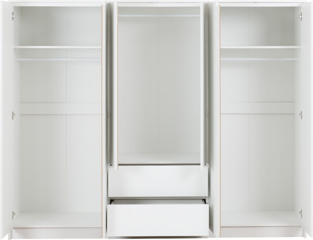 White wardrobe with open doors on a white background