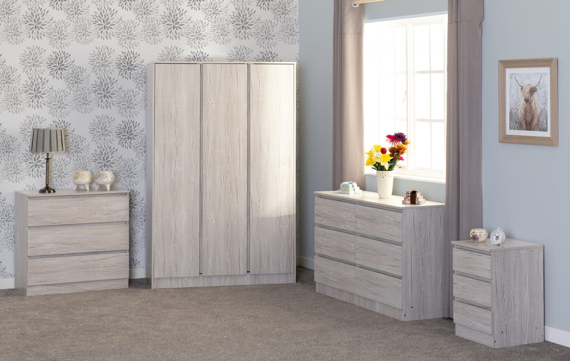 Malvern 3 Drawer Bedside - Urban Snow