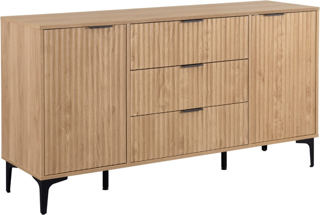 Miami 2 Door 3 Drawer Sideboard - Oak Effect/Black
