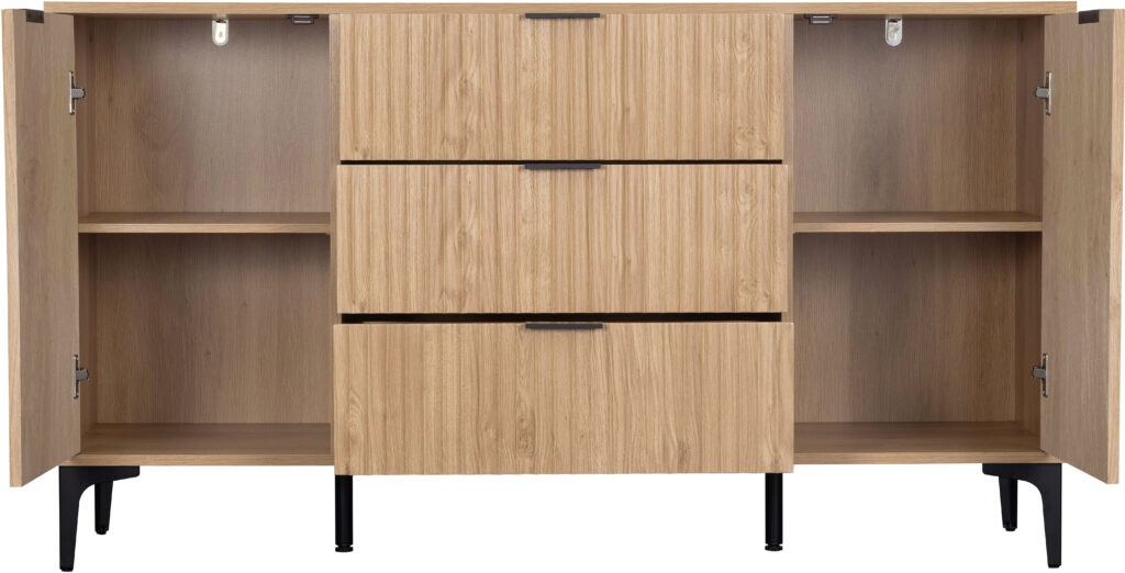 Miami 2 Door 3 Drawer Sideboard - Oak Effect/Black