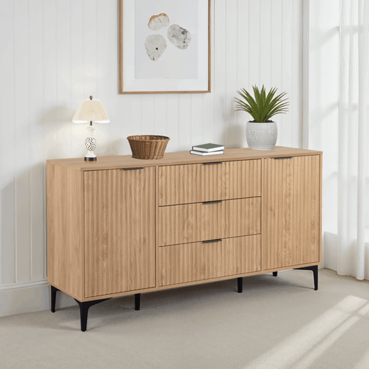 Miami 2 Door 3 Drawer Sideboard - Oak Effect/Black