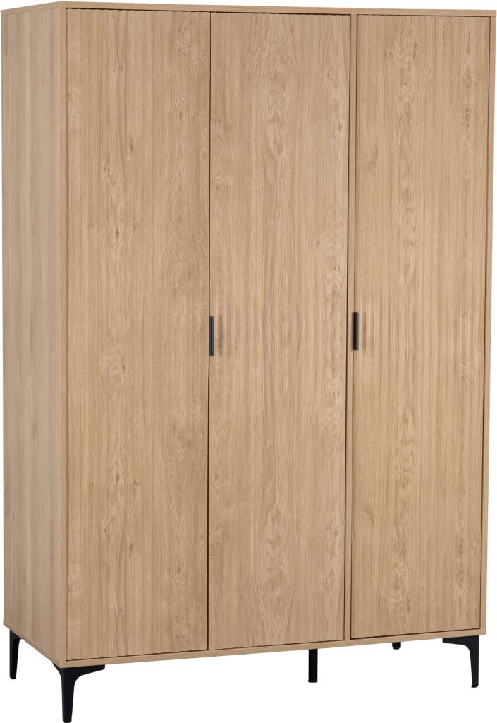 Miami 3 Door Wardrobe - Oak Effect/Black