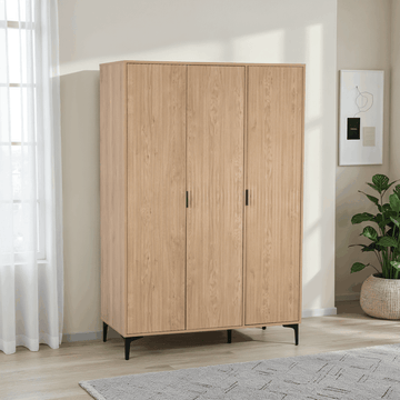 Miami 3 Door Wardrobe - Oak Effect/Black