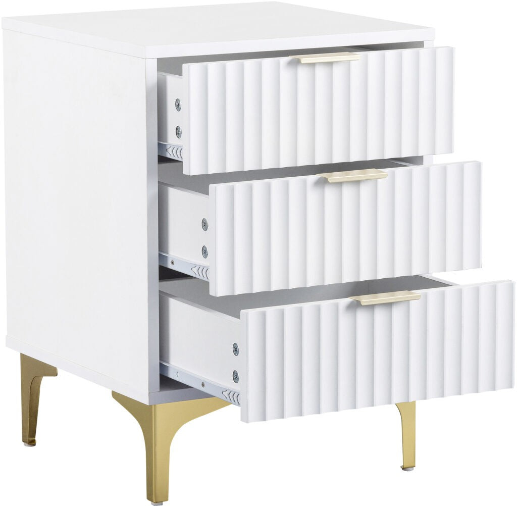 Miami 3 Drawer Bedside - White/Gold
