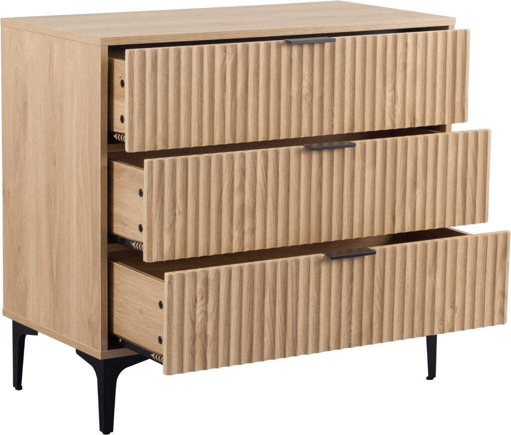 Miami 3 Drawer Chest - Oak Effect/Black