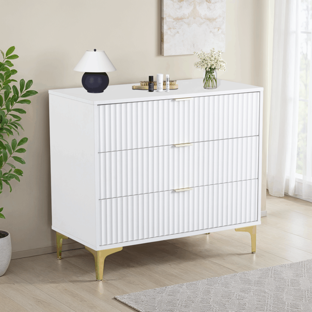 Miami 3 Drawer Chest - White/Gold