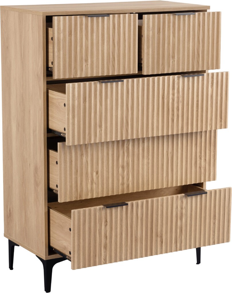 Miami 3+2 Drawer Chest - Oak Effect/Black