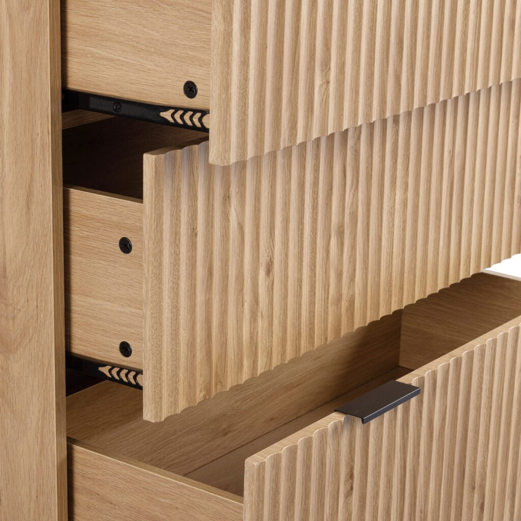 Miami 3+2 Drawer Chest - Oak Effect/Black
