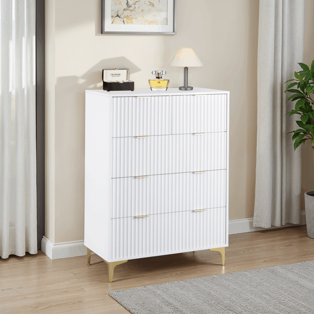 Miami 3+2 Drawer Chest - White/Gold