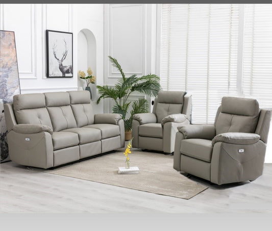 Milano Leather 3+1+1 Electric Recliner Sofa Suite- Moon