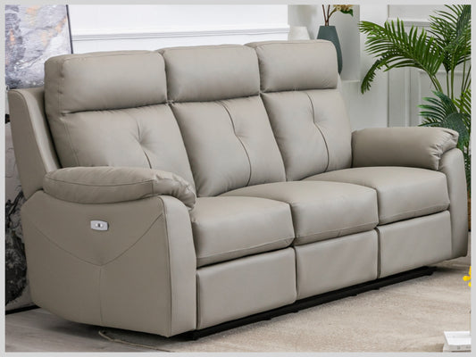 Milano Leather 3 Seater Electric Recliner- Moon