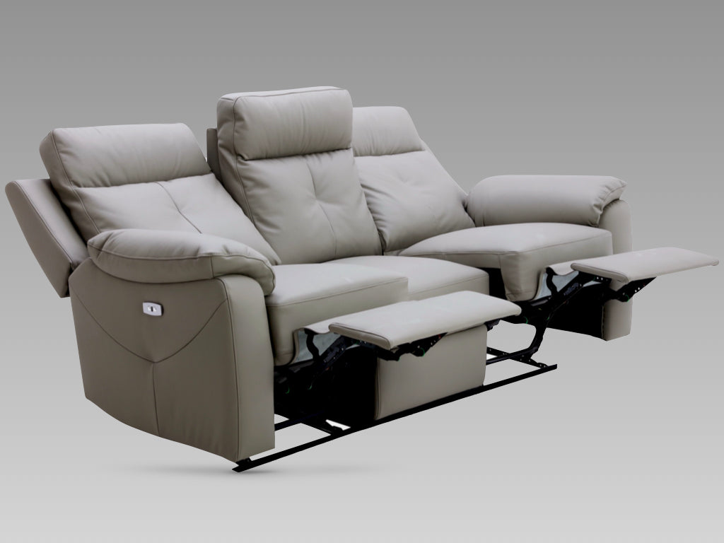 Milano Leather 3 Seater Electric Recliner- Moon