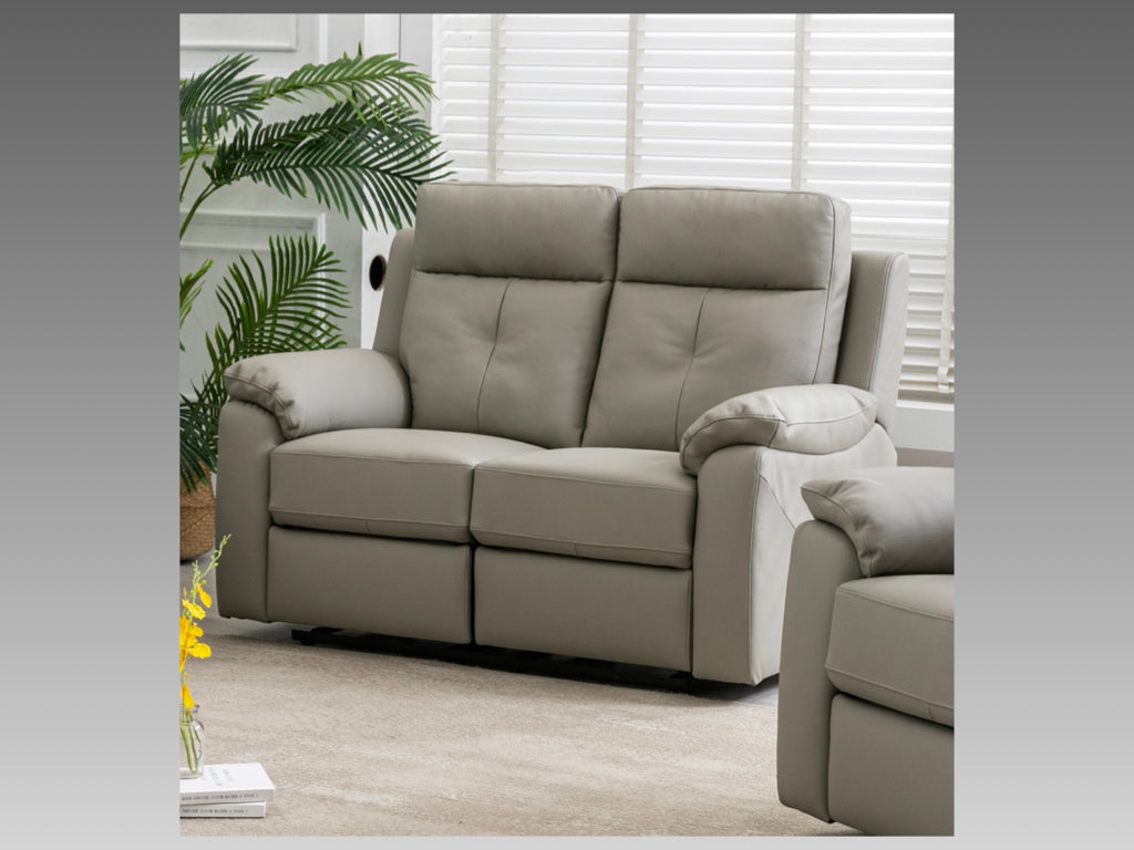 Milano Leather 2 Seater Electric Recliner- Moon