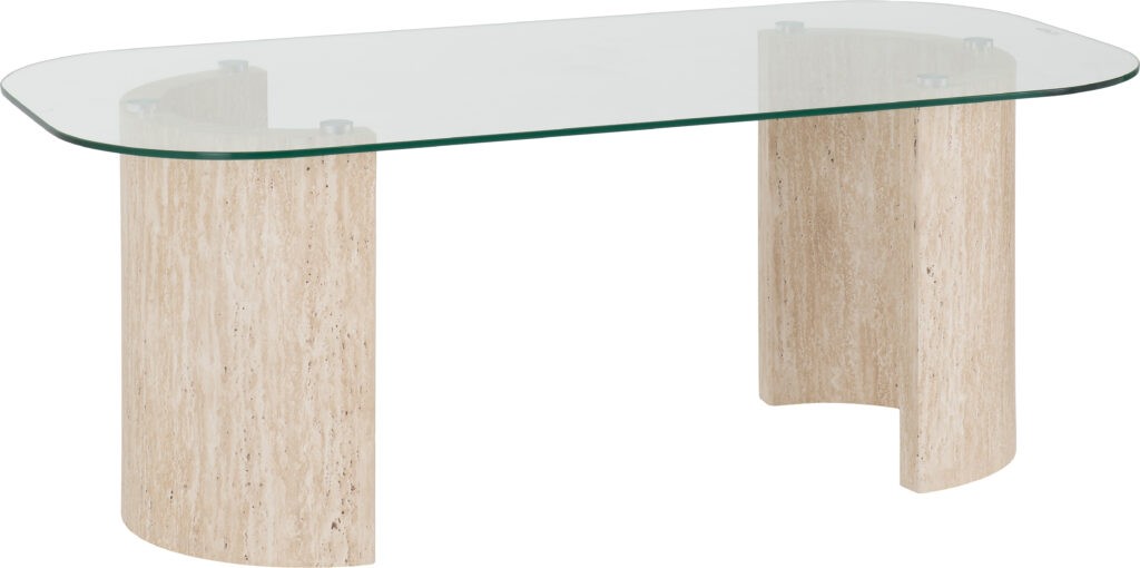 Modena Coffee Table - Clear Glass/Cream Marble Effect