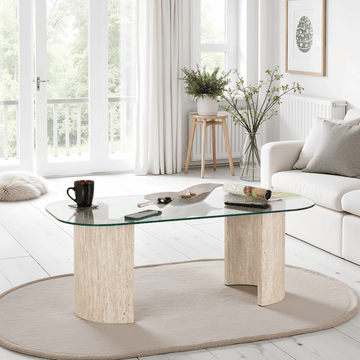 Modena Coffee Table - Clear Glass/Cream Marble Effect