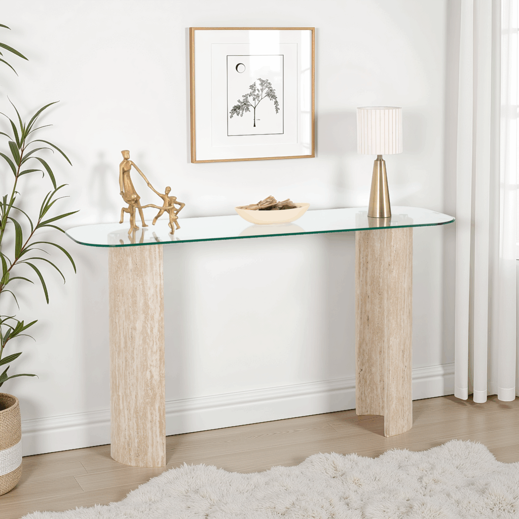 Modena Console Table - Clear Glass/Cream Marble Effect