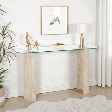 Modena Console Table - Clear Glass/Cream Marble Effect