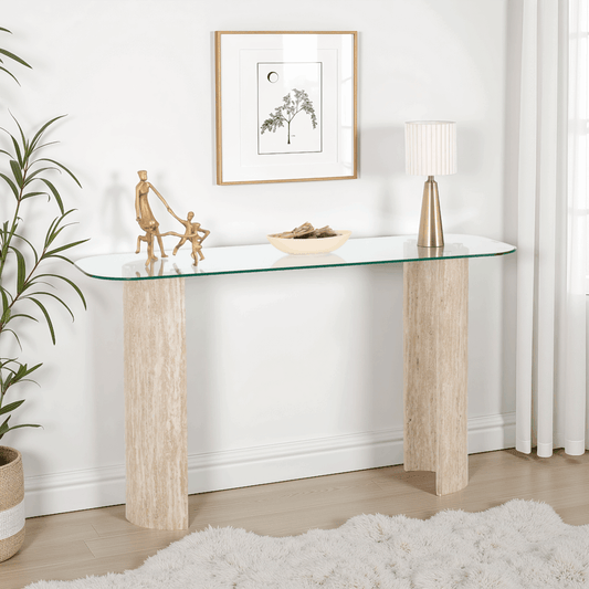 Modena Console Table - Clear Glass/Cream Marble Effect