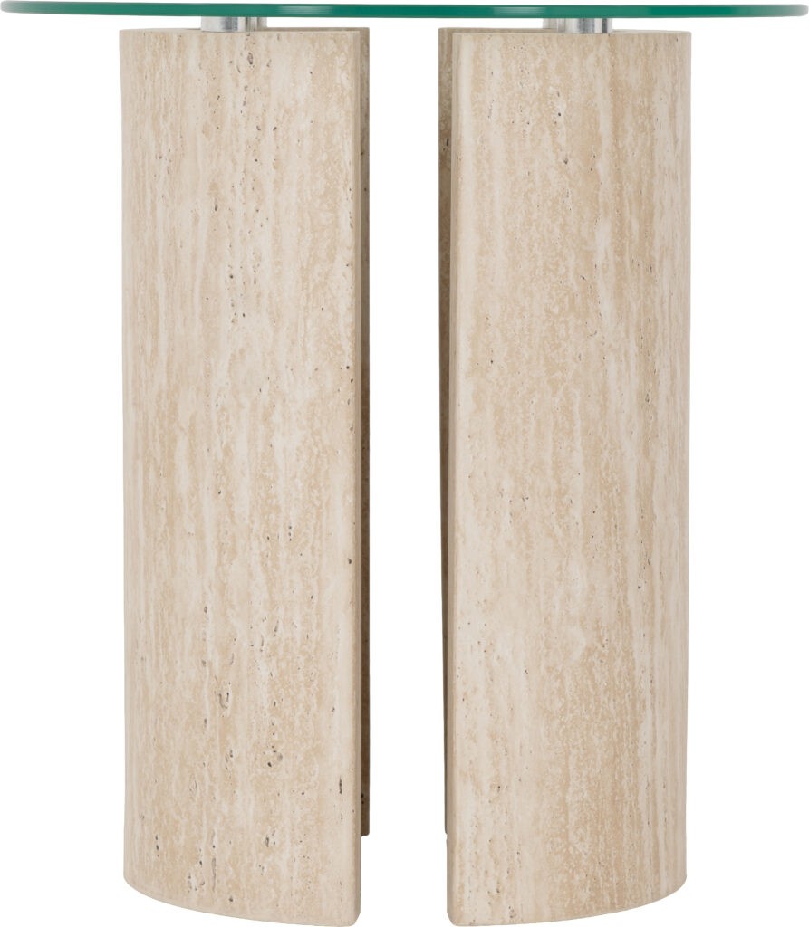 Modena Side Table - Clear Glass/Cream Marble Effect