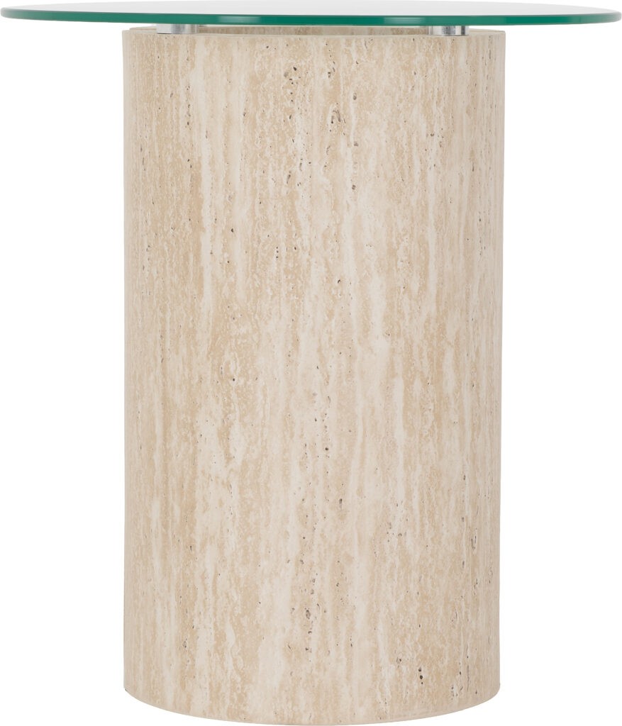 Modena Side Table - Clear Glass/Cream Marble Effect